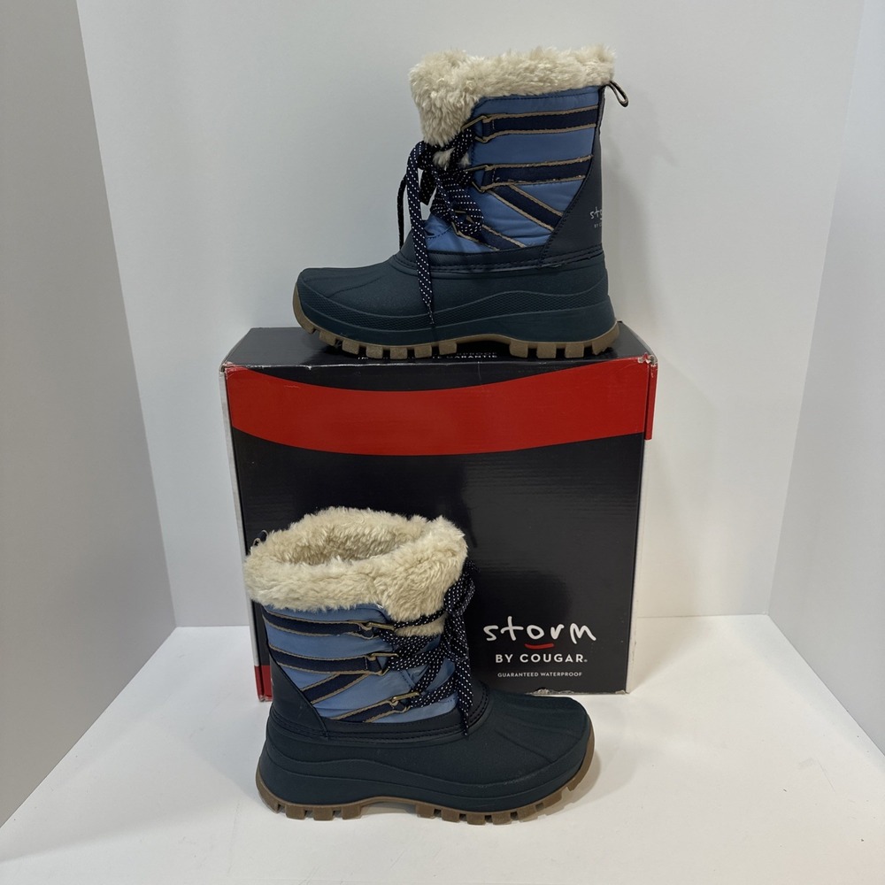 Cougar Fresno Women Snow Boots Sz 6 Navy Blue Faux Fur Waterproof -24 rating NEW